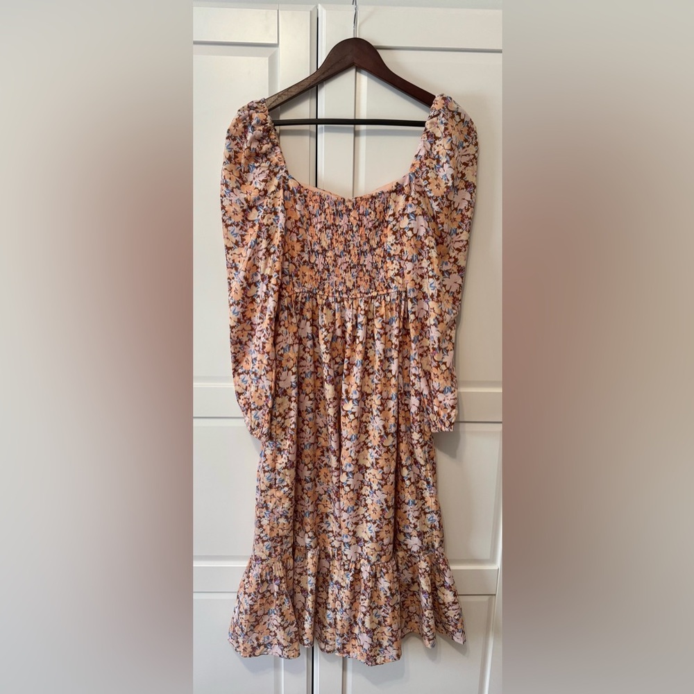 Free People Land of the Free Floral Bohemian Babydoll Midi Long Sleeve Dress Sm. - Picture 3 of 7